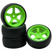 Reely 1:10 Közúti modell, Sportkocsi Komplett kerék Slick 5 küllős Neonzöld (fluoreszkáló) 4 db