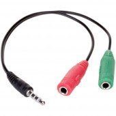 Akyga AK-AV-08 Audio Átalakító kábel [1x Jack dugó, 3,5 mm-es - 2x Jack alj, 3,5 mm-es] 15 cm Fekete