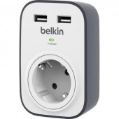 Túlfeszültség védő közbenső dugaszoló 2 x USB Surgemaster fehér/szürke, Belkin BSV103vf