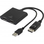 DisplayPort elosztó, 1x DisplayPort dugó - 2x DisplayPort alj, fekete, Renkforce