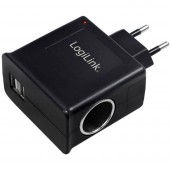 Hálózati USB töltő szivargyújtó aljzattal, max. 3 A, 2x USB, LogiLink PA0046