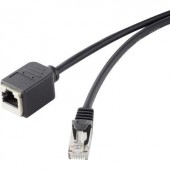 RJ45 Hálózat Hosszabbítókábel CAT 5e F/UTP 1 m Fekete Védővel, Aranyozatt érintkező Renkforce