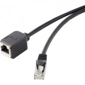 RJ45 Hálózat Hosszabbítókábel CAT 5e F/UTP 3 m Fekete Védővel, Aranyozatt érintkező Renkforce