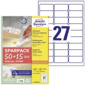 Avery-Zweckform L4737REV-65 Univerzális etikett 63.5 x 29.6 mm Papír Fehér 65 lap Leoldható Tintasugaras nyomtató, Lézernyomtató, Színes lézernyomtatás,