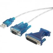 USB soros átalakító kábel, USB-ről D-SUB 9 pólusú + D-SUB 25 pólusú csatlakozóra, aranyozott, renkforce